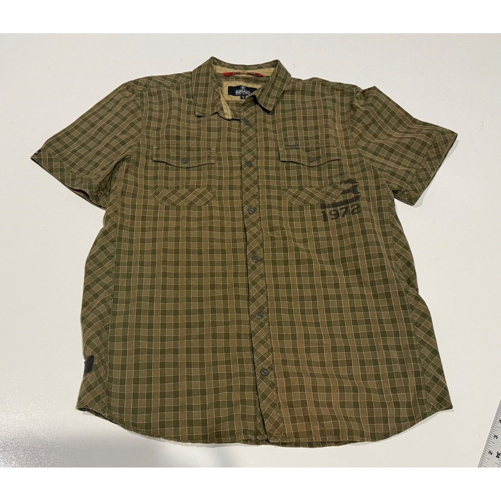 Buffalo David Bitton Mens Large Green Plaid Short Sleeve Button Up Shirt 1972